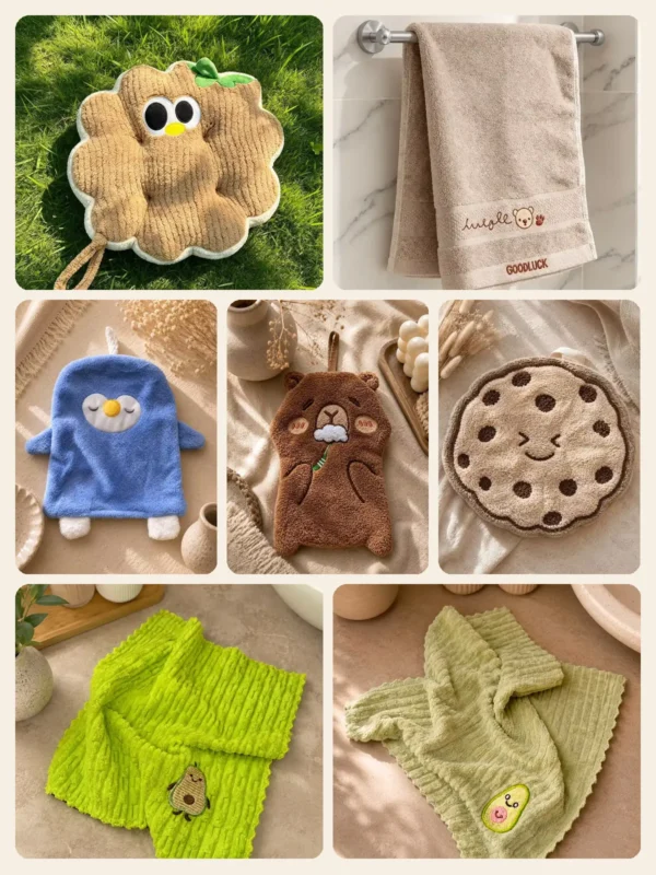 Braon Cuddle Puff jastuk Kružić, bež dugi peškir, dečiji peškiri u obliku pingvina, mede i keksa i dve magične krpice